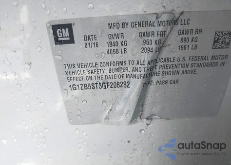 2016 Chevrolet Malibu Ls из США, поврежденный, VIN 1G1ZB5ST3GF208282